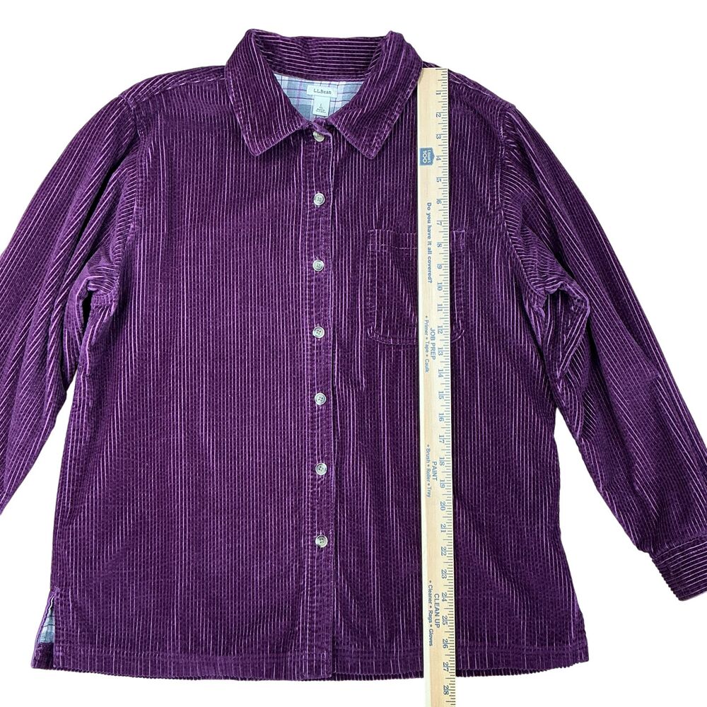 LL Bean Corduroy Shirt Jacket Womens L Purple Chore Barn Plaid Flannel Lined VTG - Picture 13 of 14